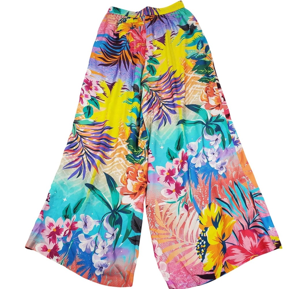 Johnny Was Zeru Wide Leg Pants Womens M Tropical Silk Blend Flowy Maximalist New